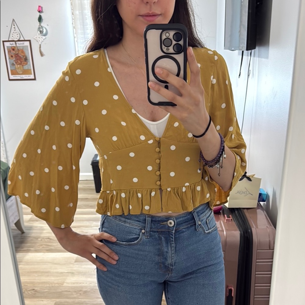 American Eagle Outfitters Peplum Crop V-Neck Blouse